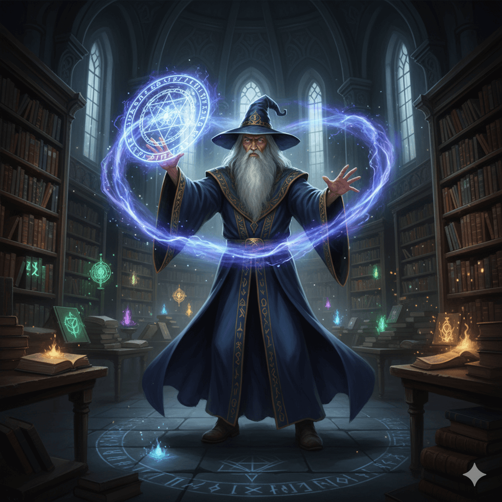 AI-generated wizard casting spell